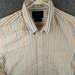 Faconnable Button Up Shirt Men Long Sleeve Cotton Orange Blue Striped Medium **